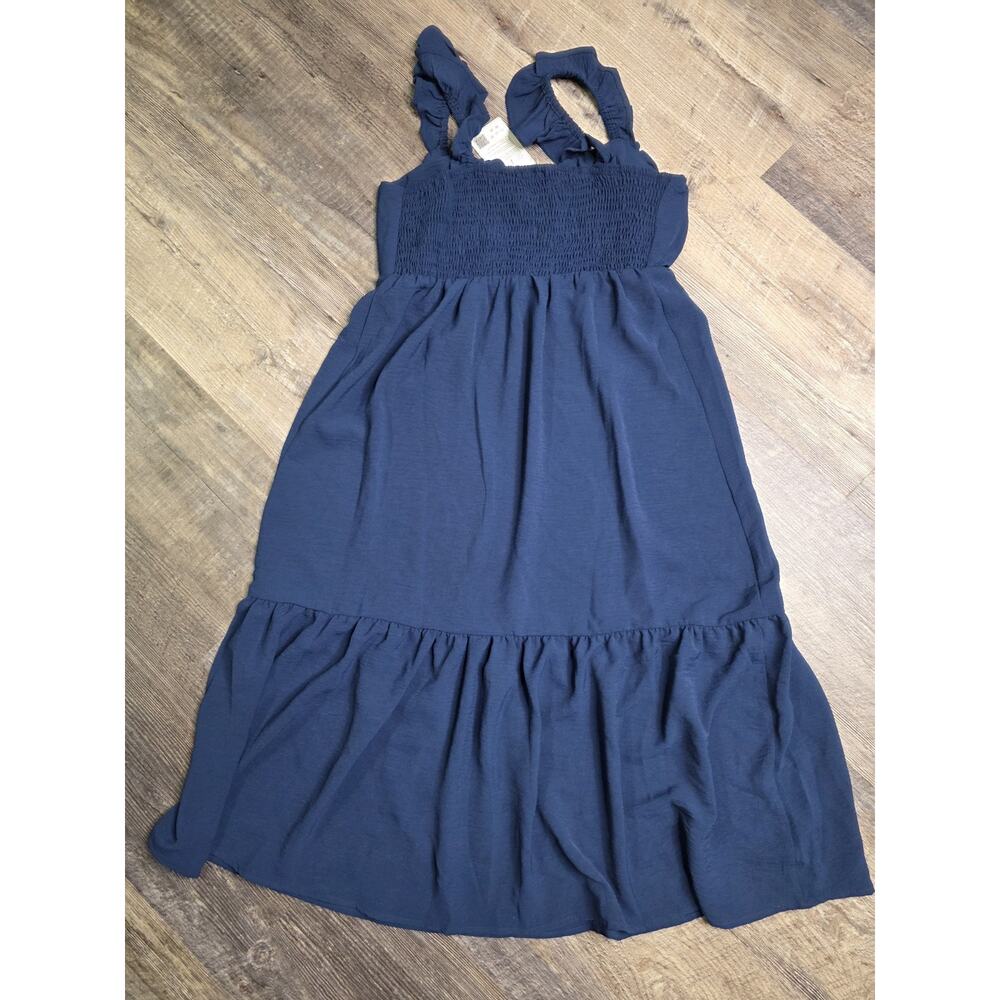 Yesfashion Womens Size S Navy Blue Tiered Ruffle Strap Smocked Midi Dress NWT - Picture 6 of 8